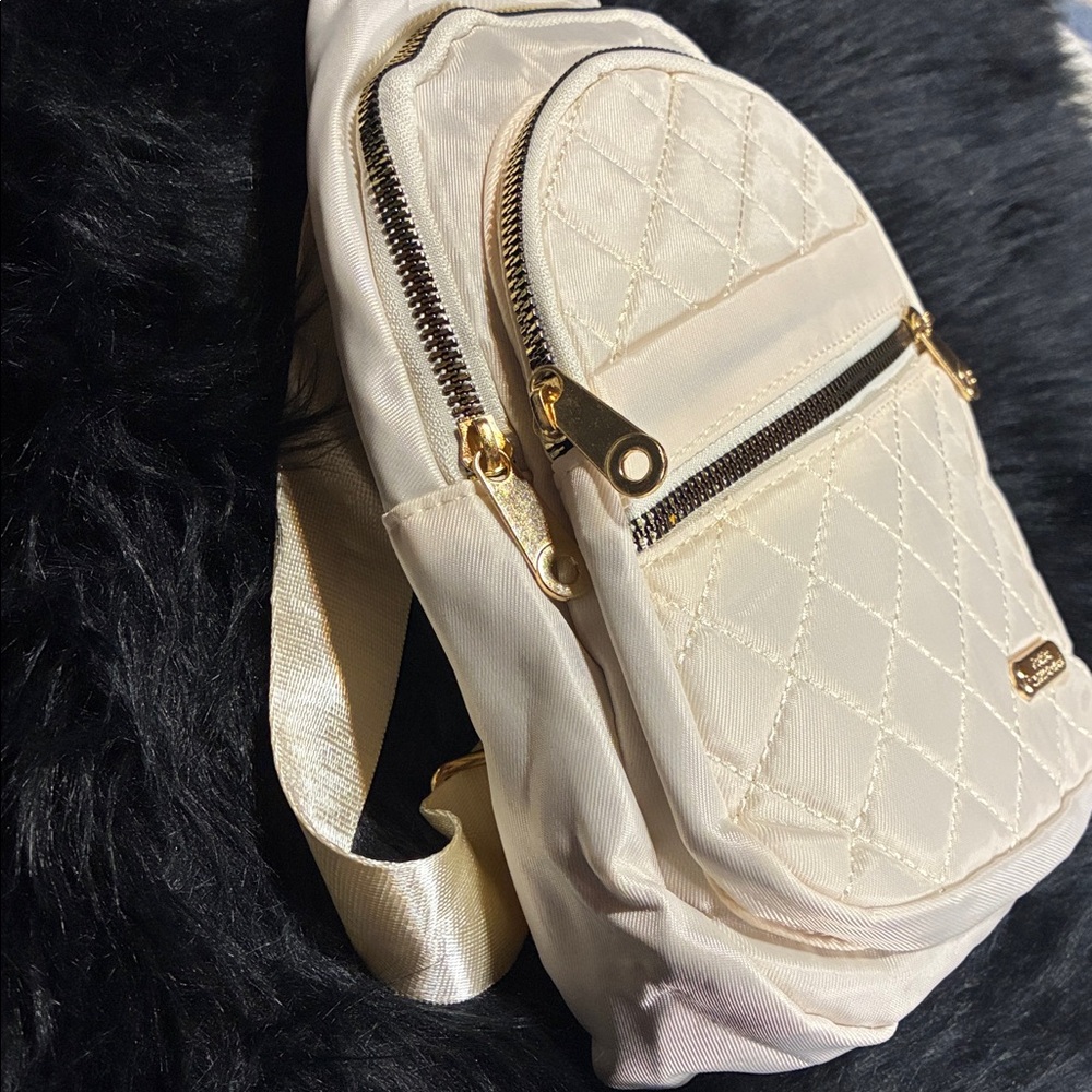 White Quilted Sling Bag with Gold Accents - Picture 2 of 6